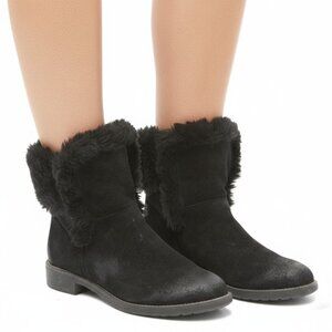 Vintage Bravo Browns Black Suede Winter Boots Faux Fur Trim Made in Italy Y2K